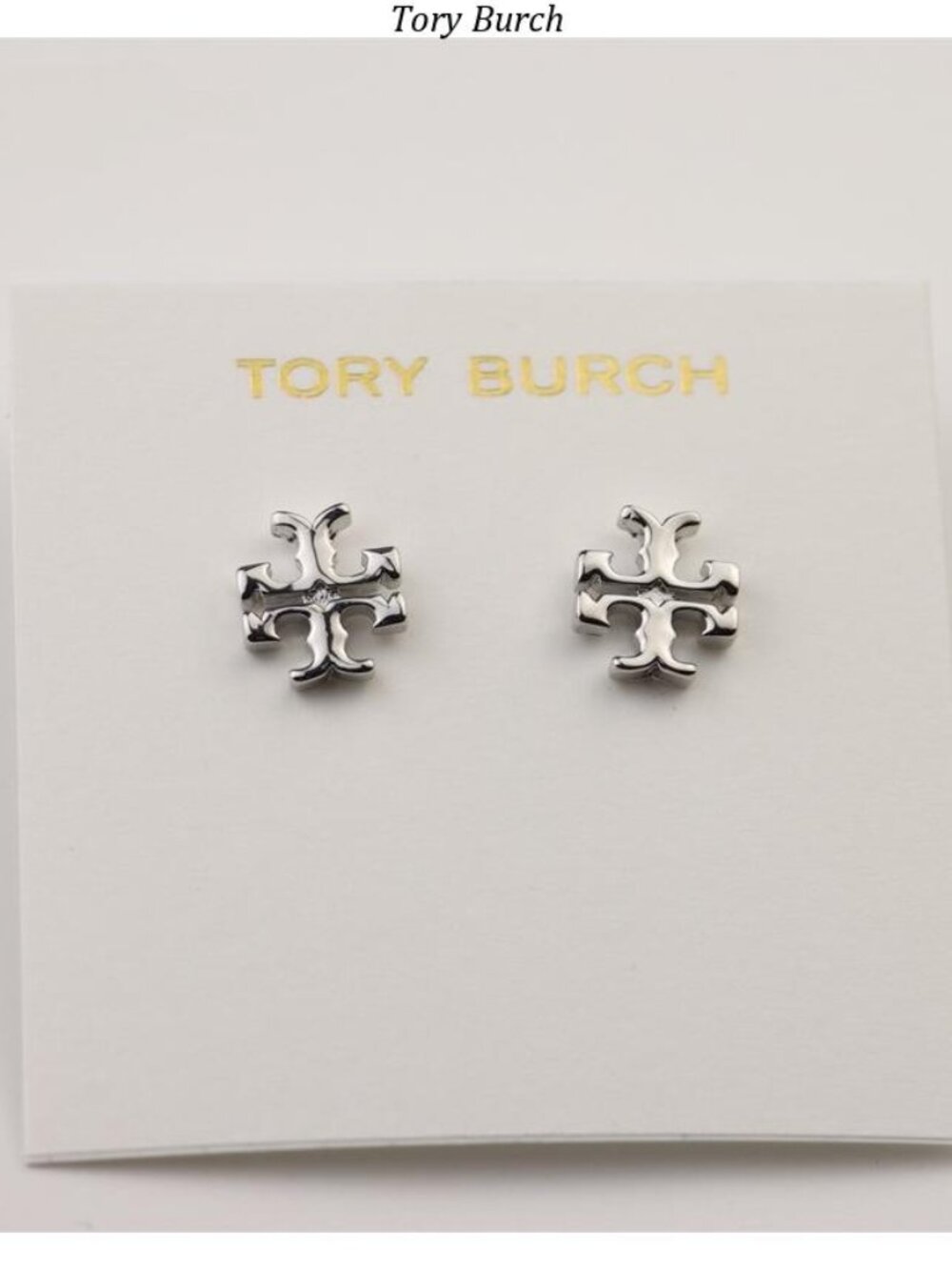 Tory Burch Silver Logo Stud Earrings